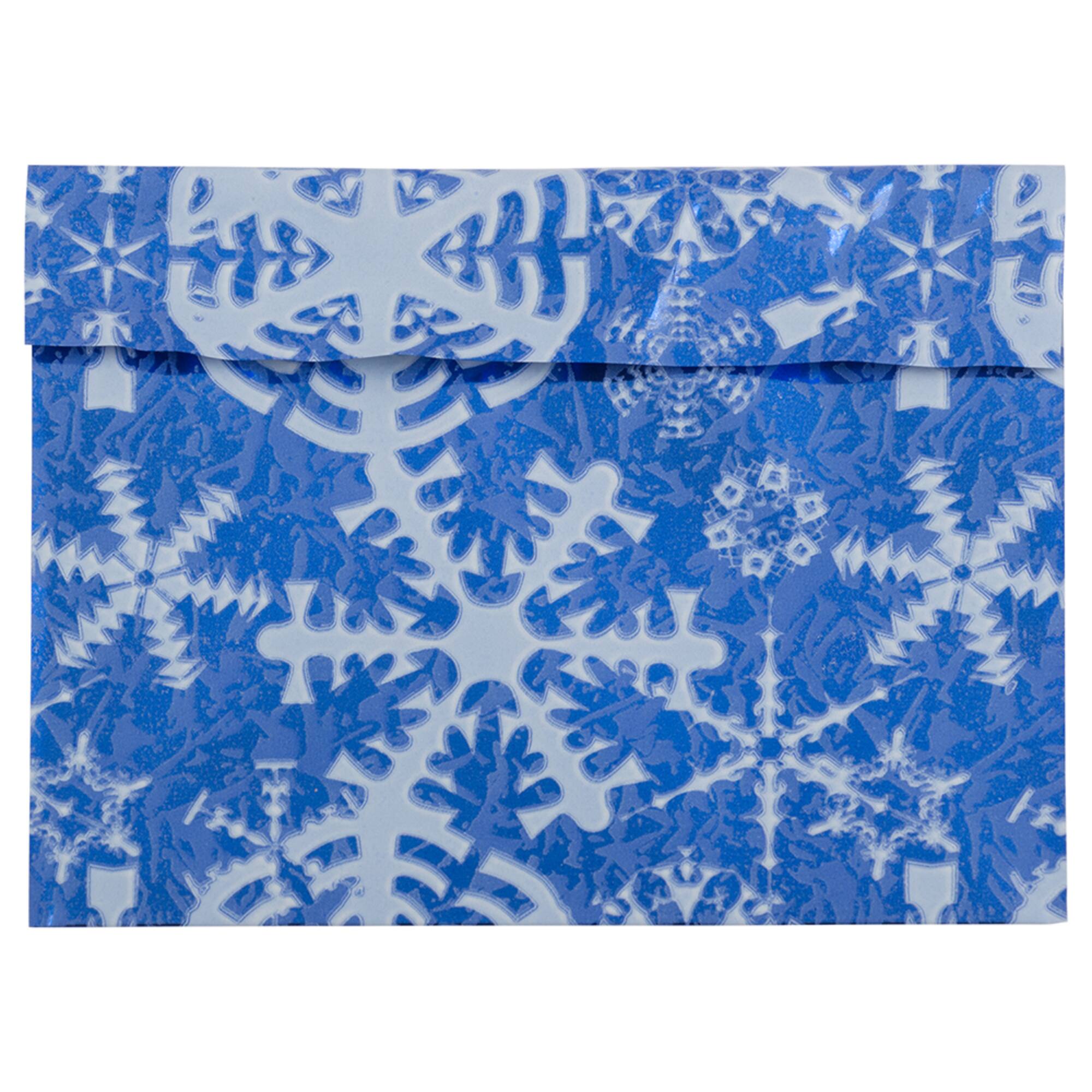 JAM Paper 5" x 6.125" Blue with White Snowflakes Premium Foil Envelopes
